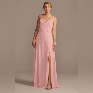 David’s Bridal Chiffon Cowl Neck Dress Ballet Pink Size 4